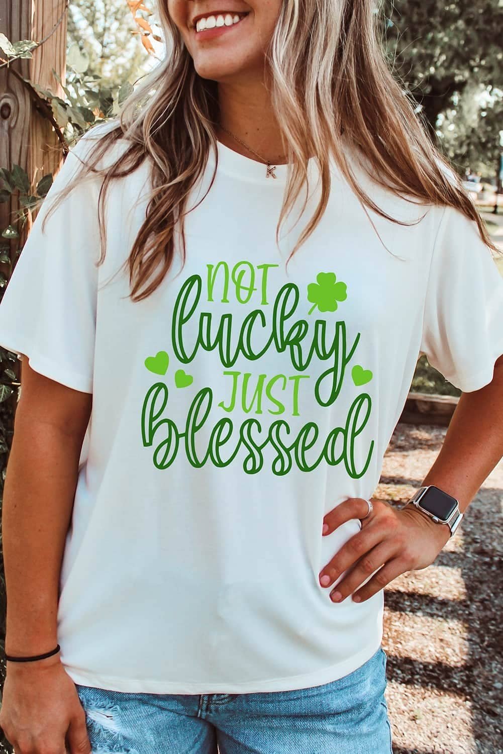 White St Patricks Not Luck Just Blessed Graphic T-Shirt