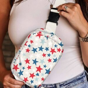 White Star Printed Buckle Strap Flag Day Crossbody Bag
