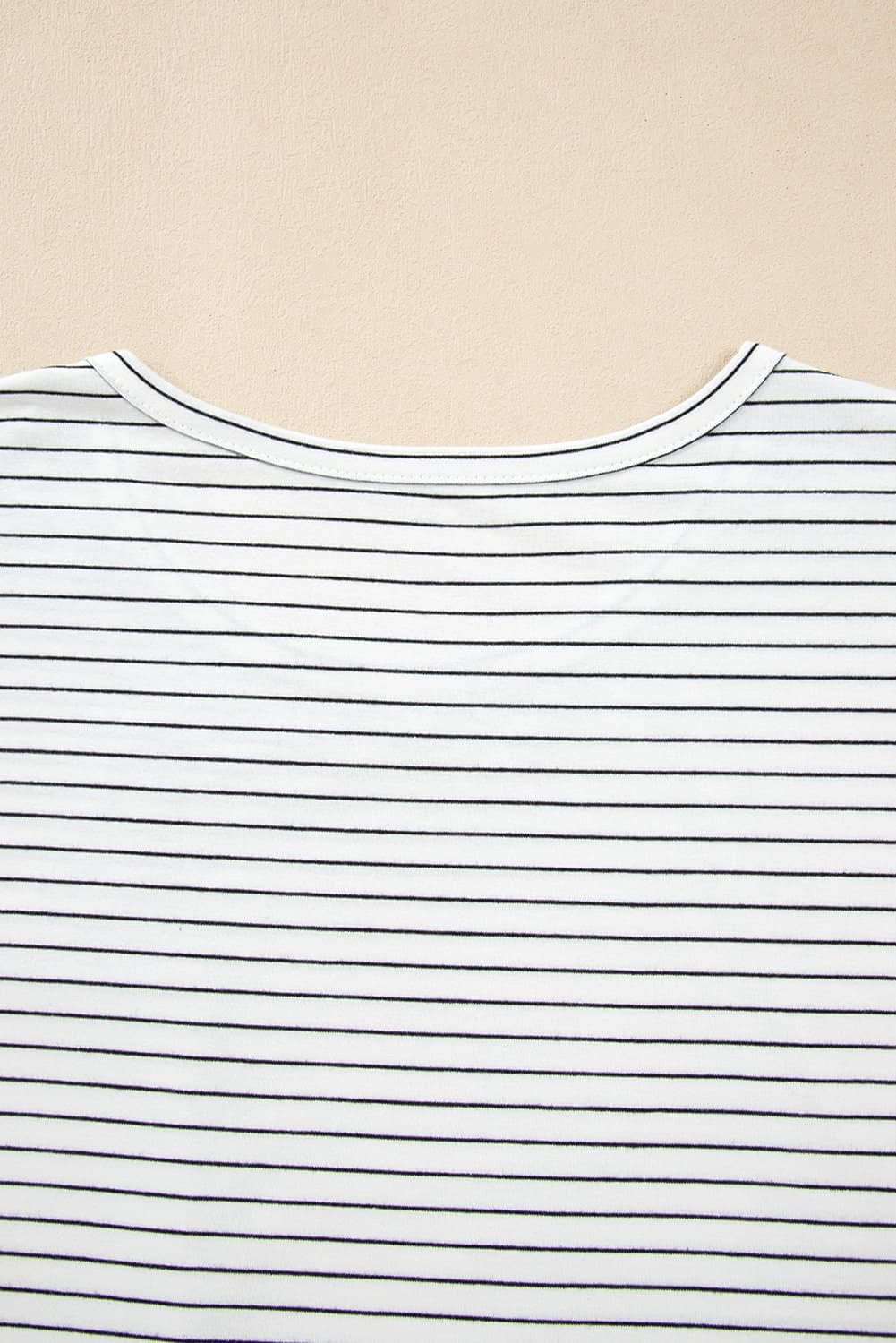 White Stripe Cap Sleeve Crew Neck Casual Tee With Chest Pocket