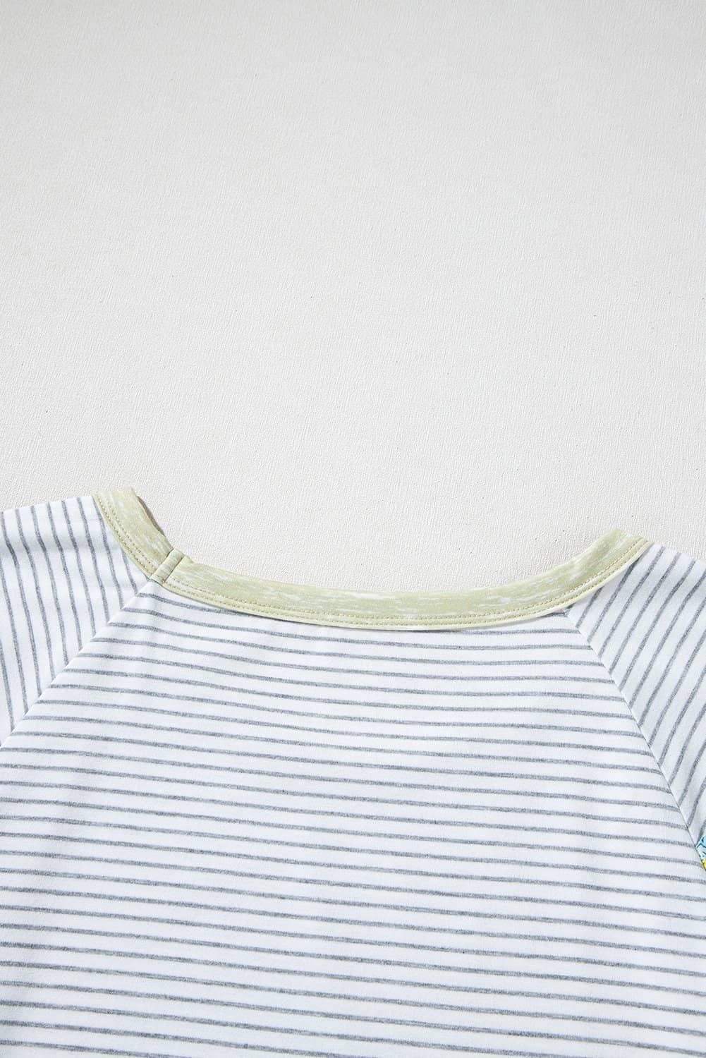 White Stripe Floral Insert Sleeves Contrast Round Neck Tee