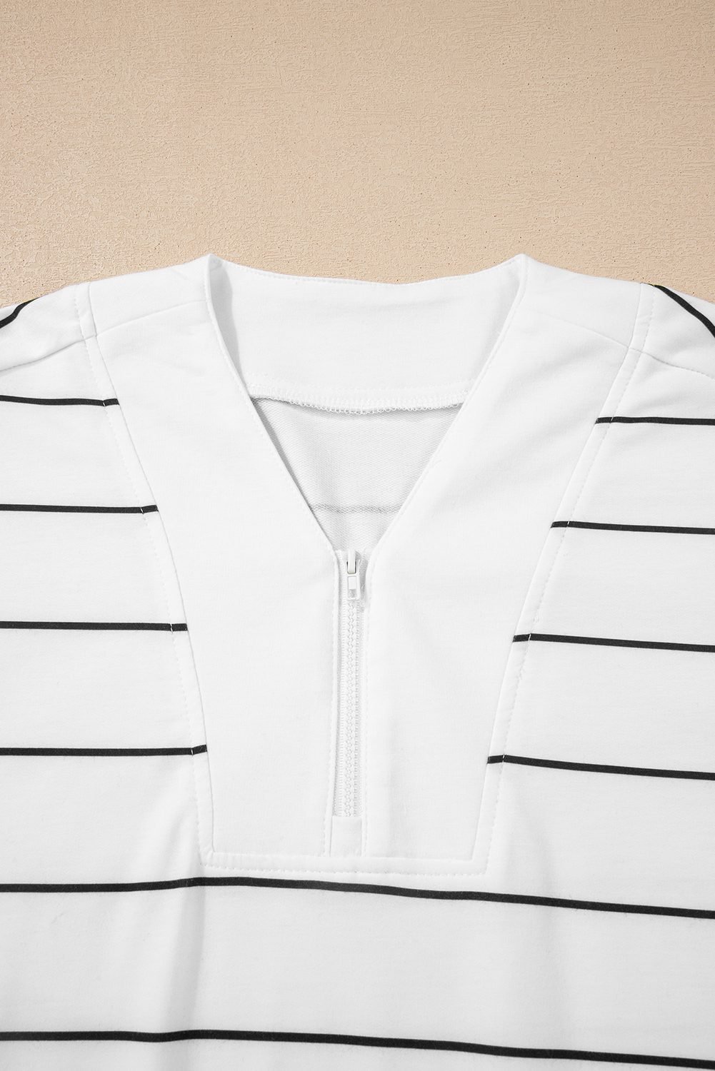 White Stripe Zip Up Drop Shoulder Pullover And Short 2Pcs Outfit