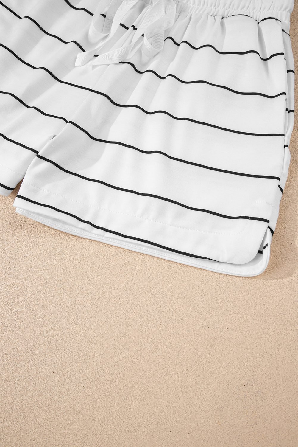 White Stripe Zip Up Drop Shoulder Pullover And Short 2Pcs Outfit