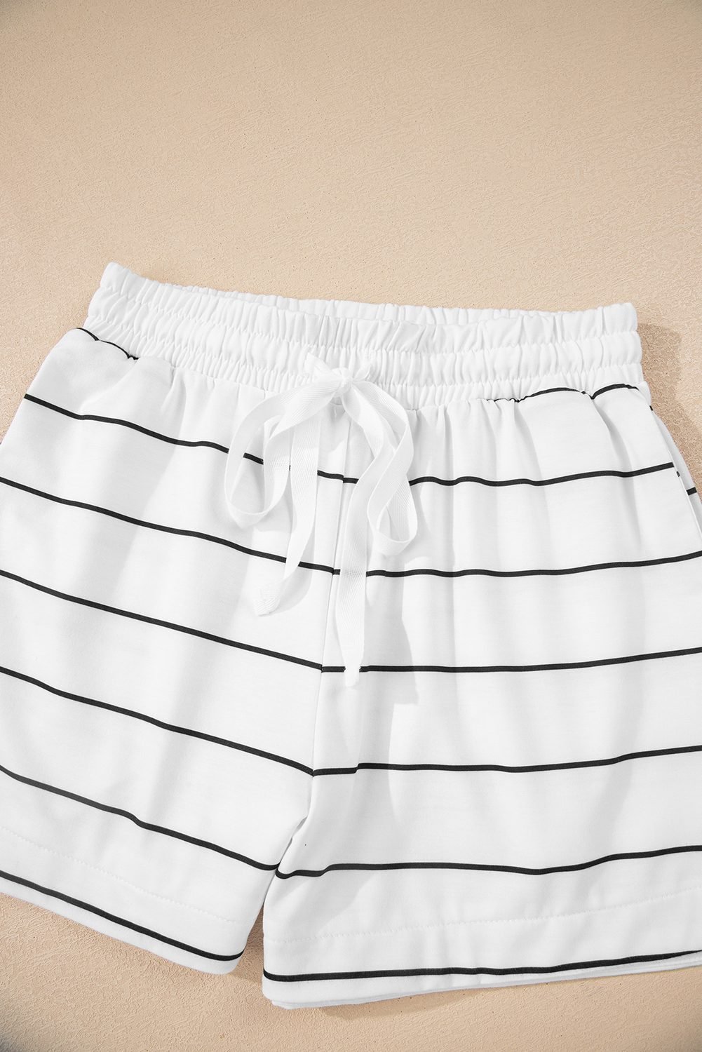 White Stripe Zip Up Drop Shoulder Pullover And Short 2Pcs Outfit