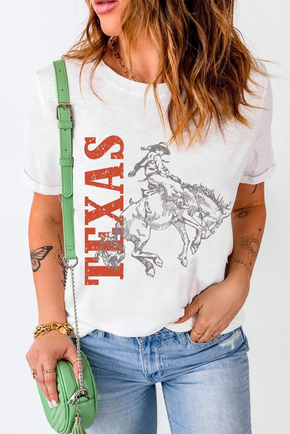 White Texas Cowboy Printed Western Fashion T Shirt