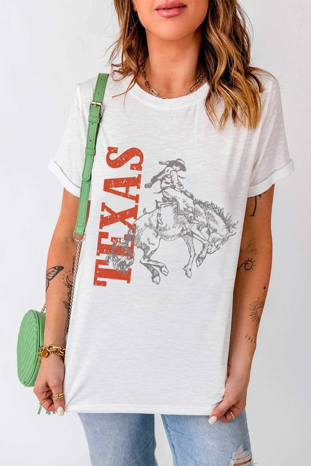 White Texas Cowboy Printed Western Fashion T Shirt