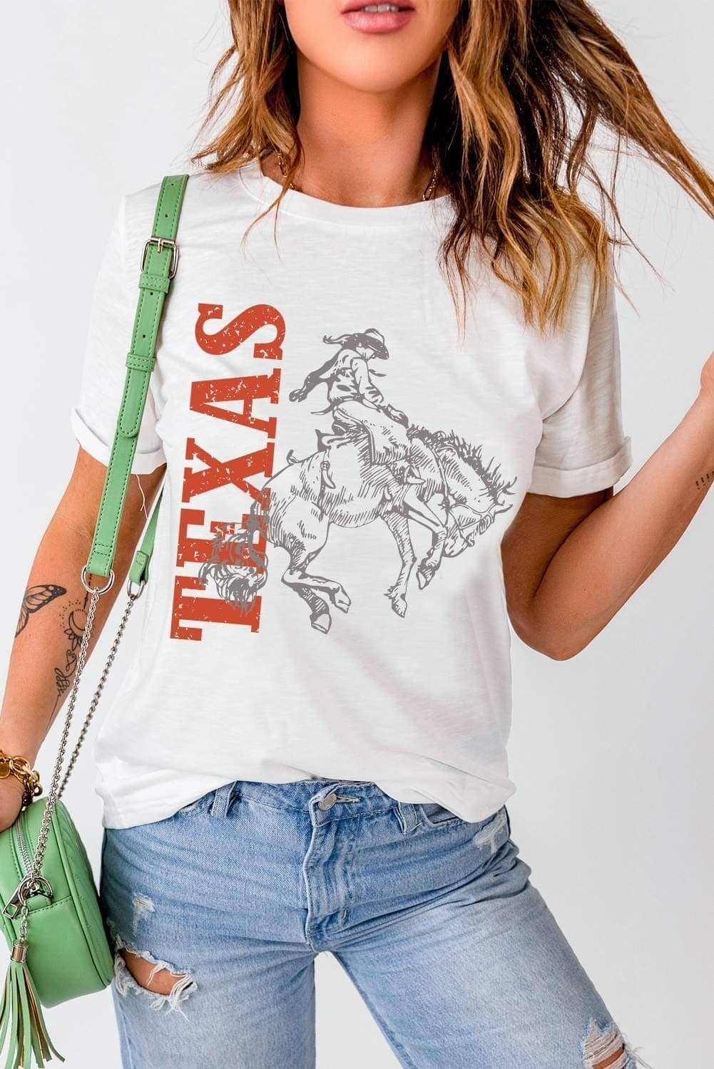 White Texas Cowboy Printed Western Fashion T Shirt
