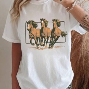 White Texas Horse Graphic Cuffed Sleeve Graphic T Shirt
