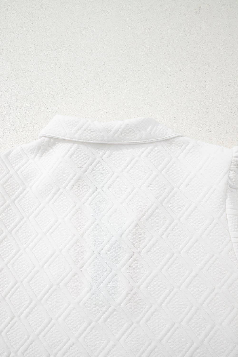 White Textured Jacquard Colorblock Edge Puff Sleeve Quarter Zip Mini Dress