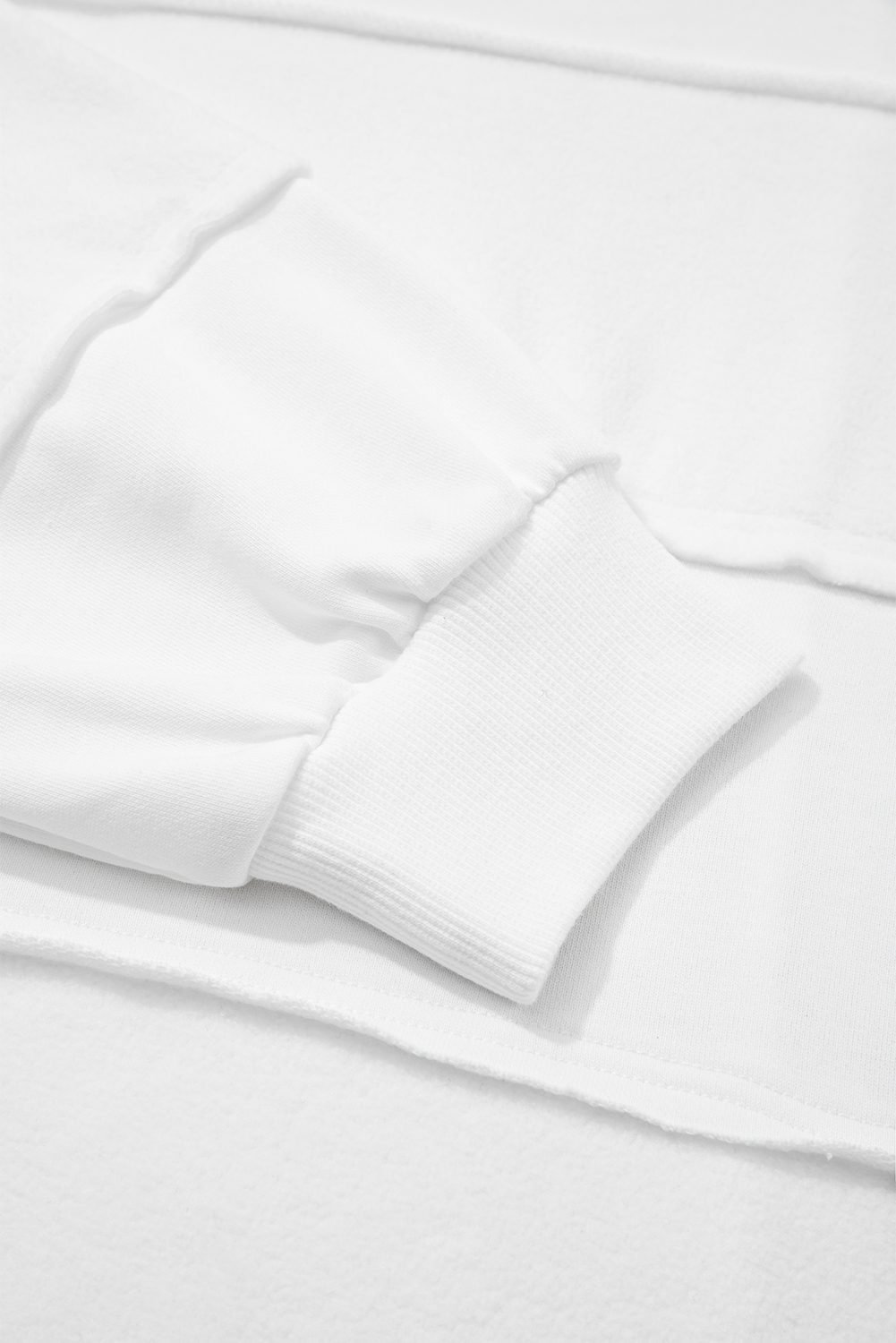 White Textured Raw Seam Plus Size Pullover Top And Drawstring Pants Set