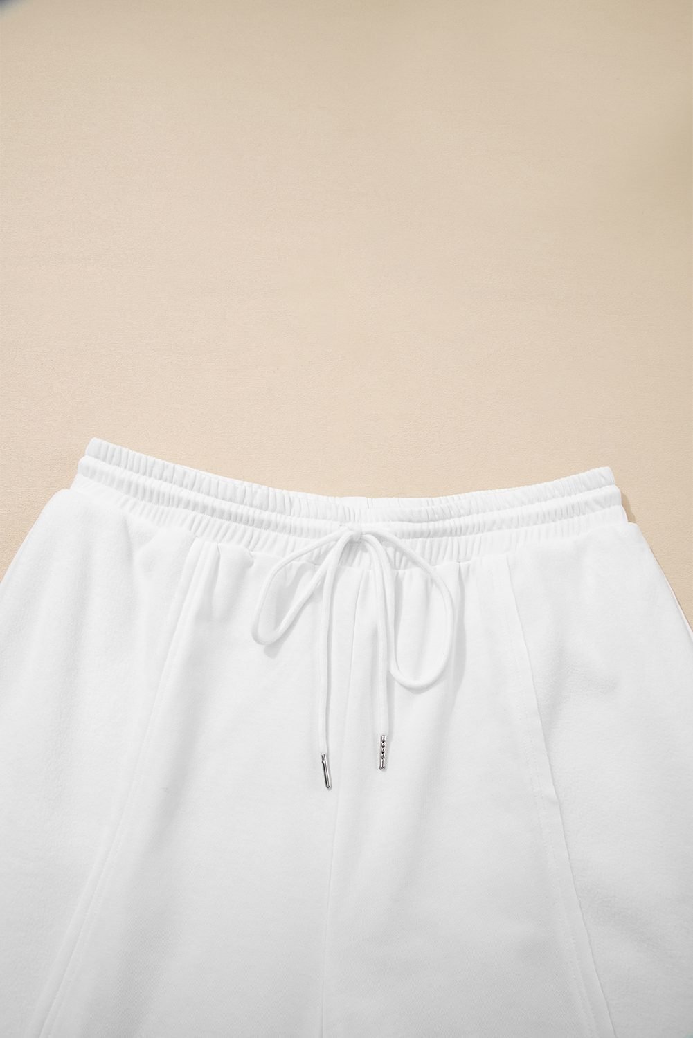 White Textured Raw Seam Plus Size Pullover Top And Drawstring Pants Set