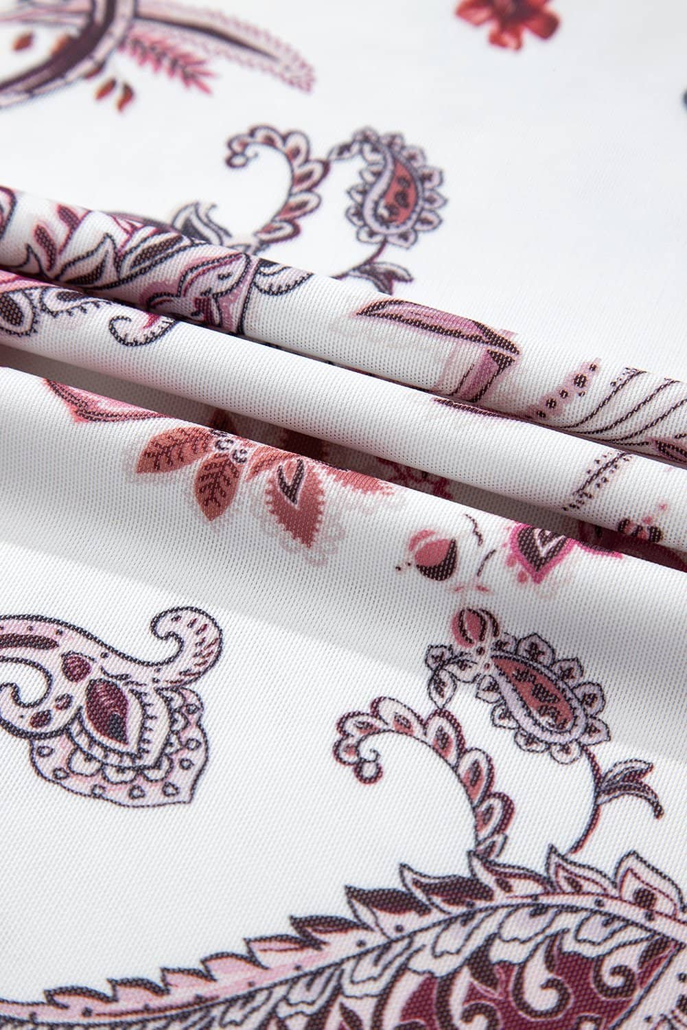 White Vintage Paisley Mock Neck T Shirt