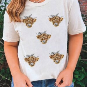 White Western Bow Heifer Graphic Casual T Shirt