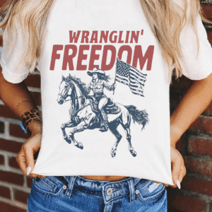 White Wranglin Freedom Rodeo Graphic Tee