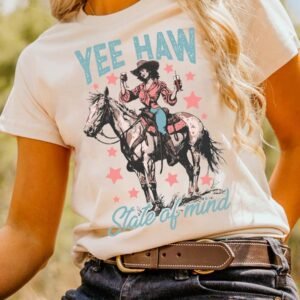 White Yee Haw State Of  Mind Cowgirl Graphic Western Fashion Tee