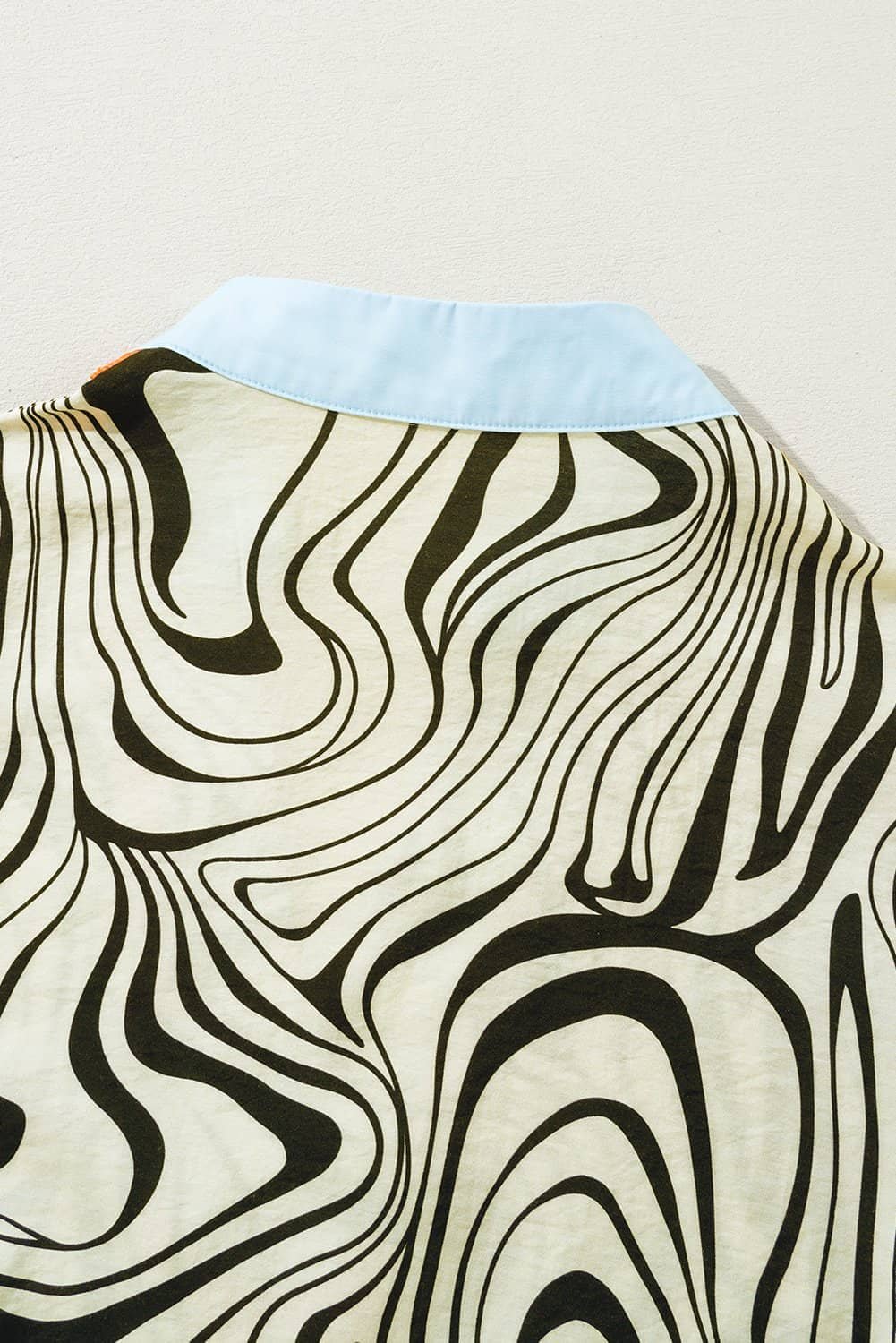 White Zebra Stripe Print Contrast V-Neck Ricrac Detail Short Sleeve Blouse Top