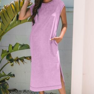 Wisteria Mineral Wash Pocketed T-Shirt Long Dress