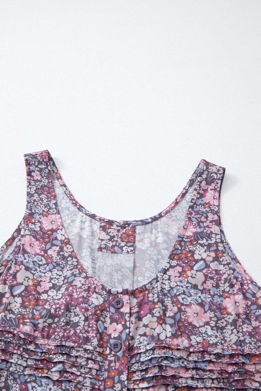 Yellow Boho Floral Pleated Buttoned Front Tank Top