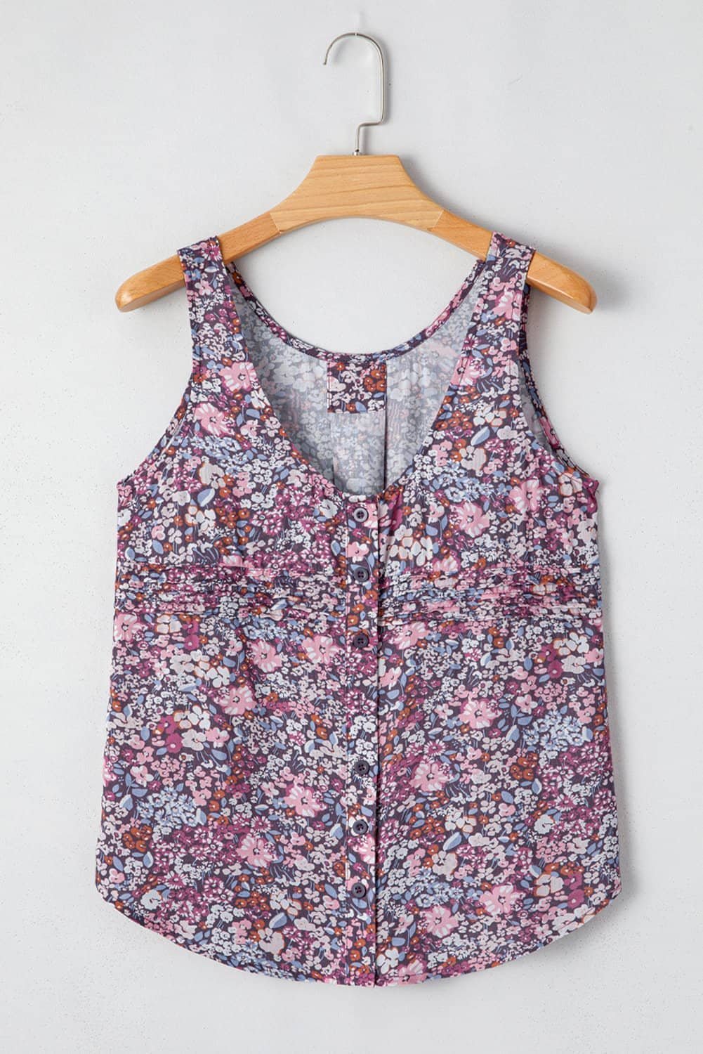 Yellow Boho Floral Pleated Buttoned Front Tank Top