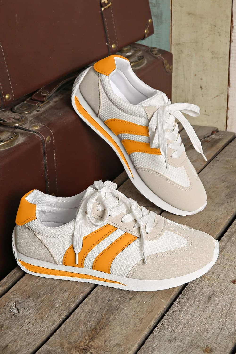 Yellow Color Block Patchwork Breathable Lace-Up Sneakers