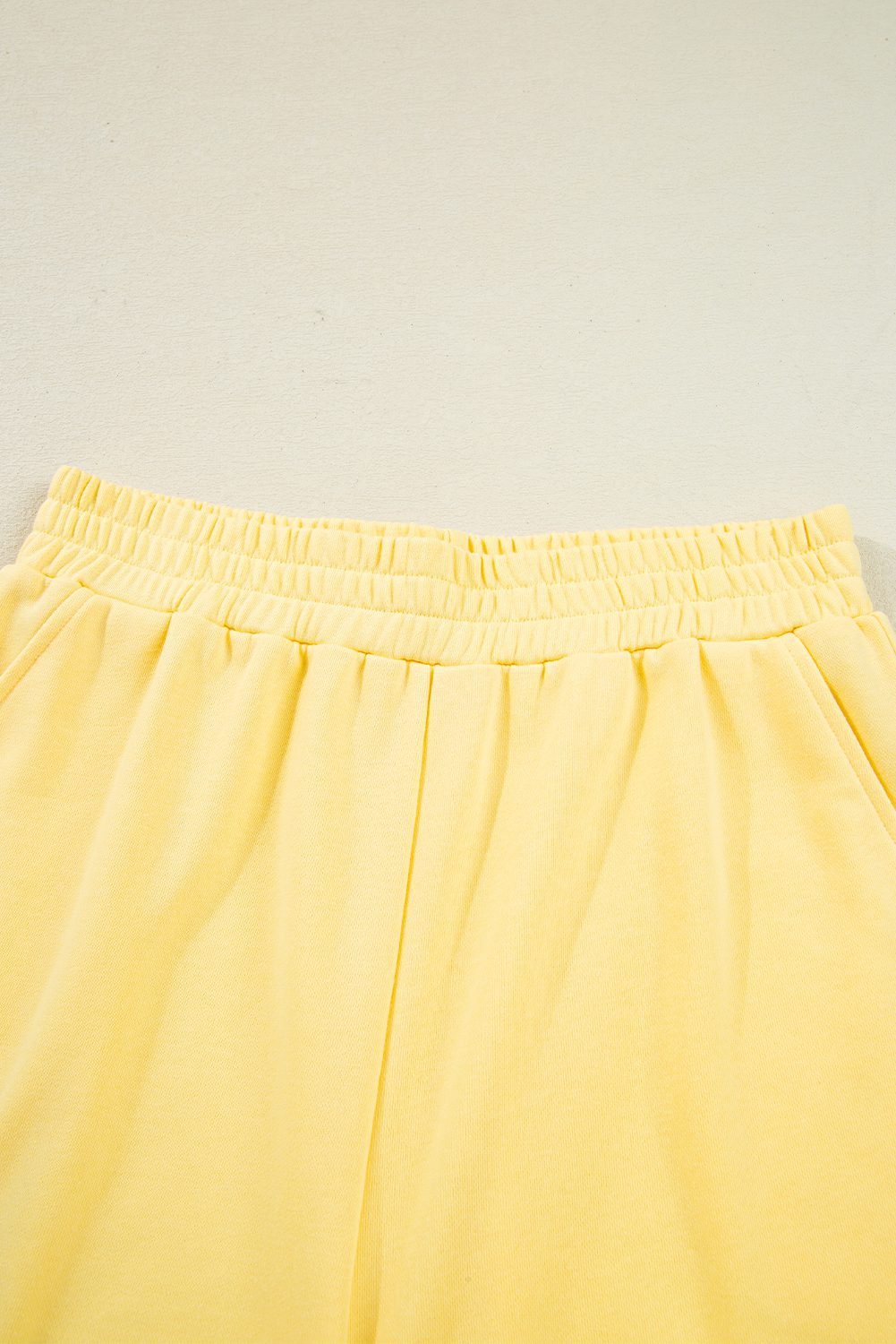 Yellow Color Block Patchwork Half Button Pullover And Shorts 2Pcs Outfit