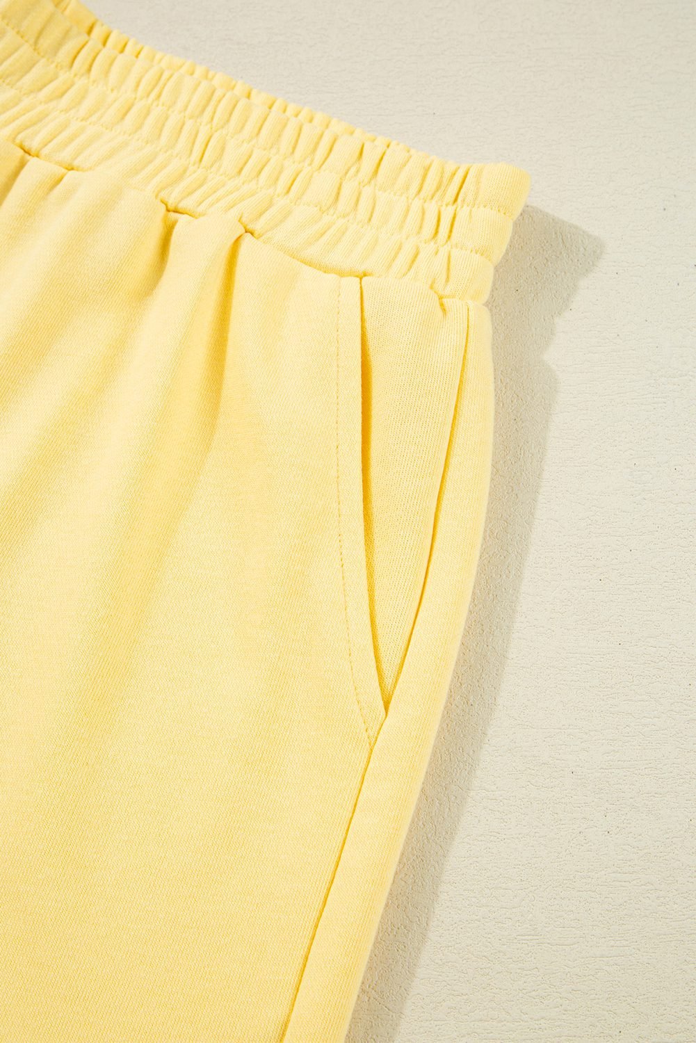 Yellow Color Block Patchwork Half Button Pullover And Shorts 2Pcs Outfit