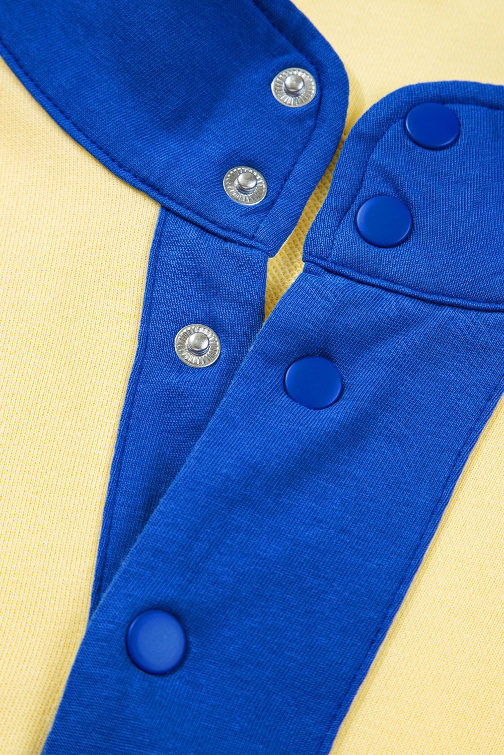 Yellow Color Block Patchwork Half Button Pullover And Shorts 2Pcs Outfit