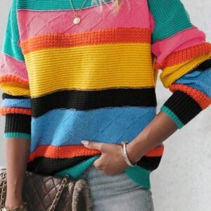 Yellow Colorblock Mixed Textured Drop Shoulder Sweater