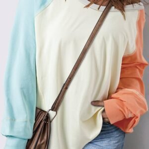 Yellow Cream Colorblock Patchwork Crew Neck Long Sleeve Top