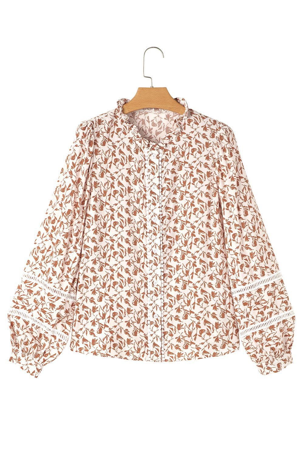 Yellow Printed Lace Detail Floral Puff Sleeve Fall Shirt