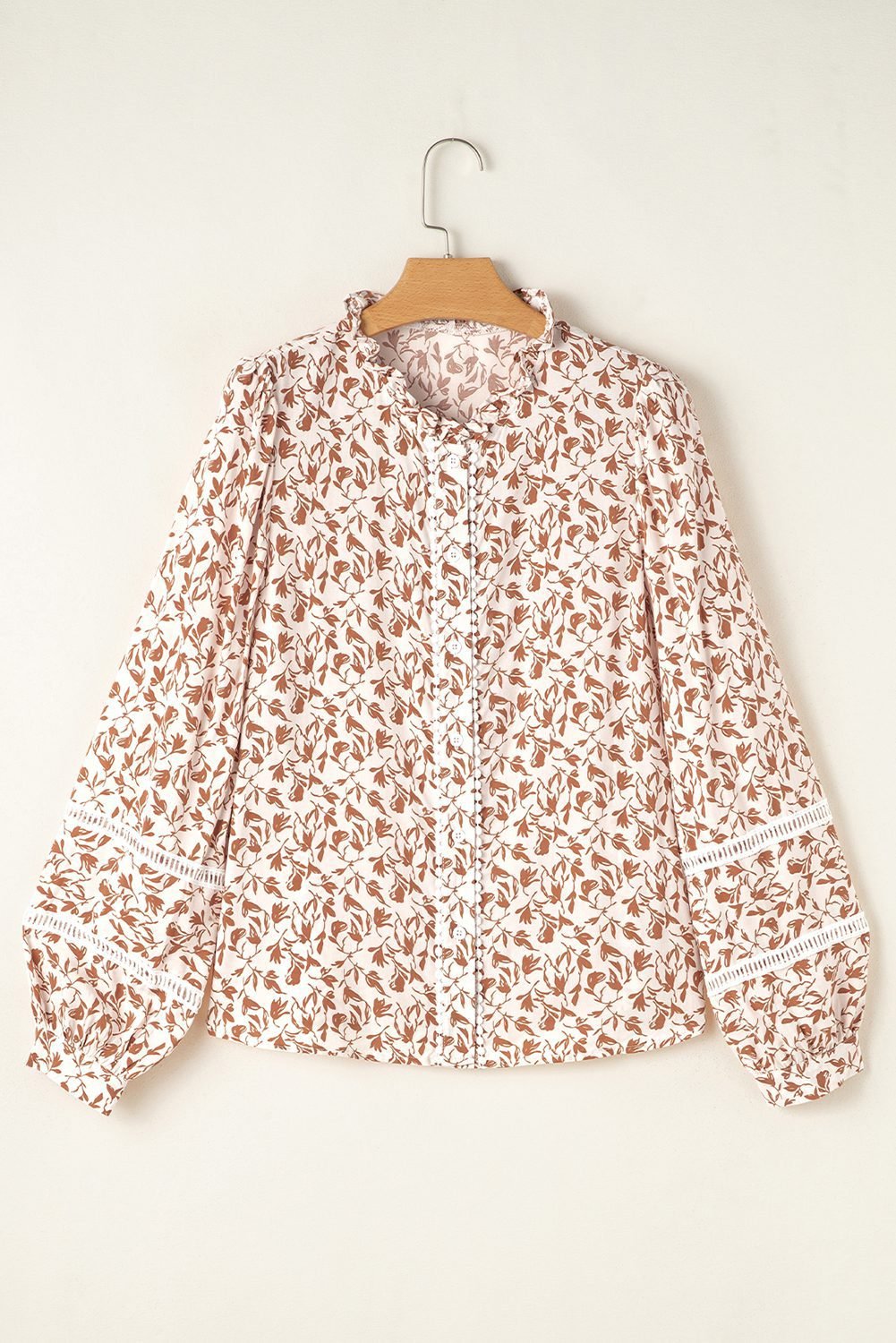 Yellow Printed Lace Detail Floral Puff Sleeve Fall Shirt