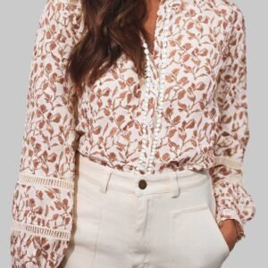 Yellow Printed Lace Detail Floral Puff Sleeve Fall Shirt