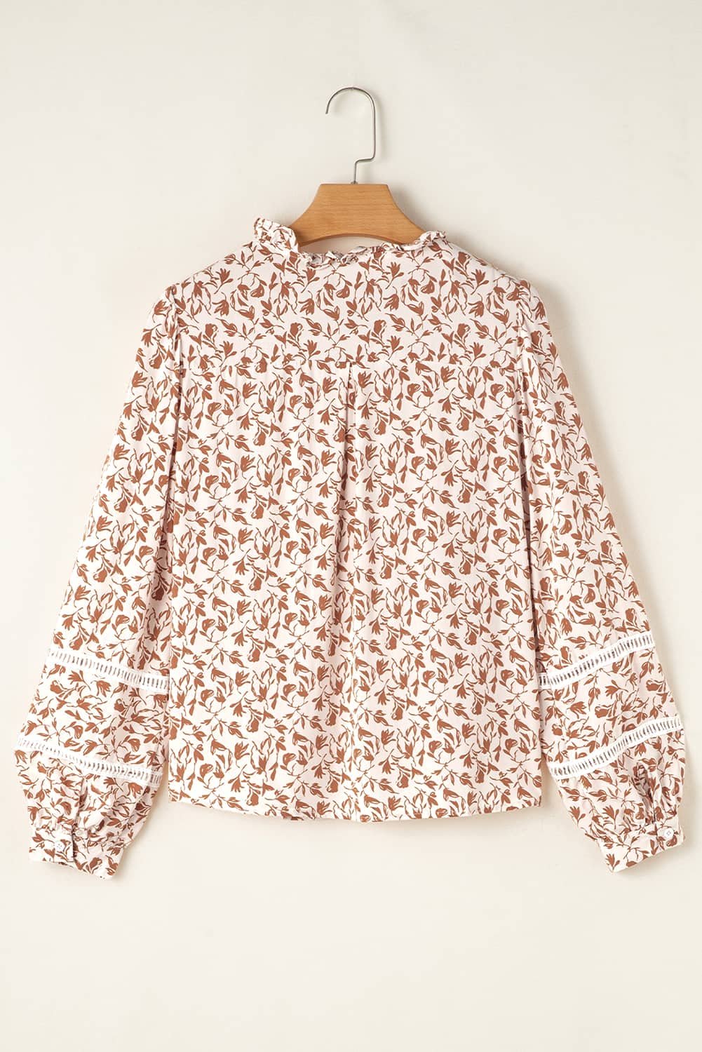 Yellow Printed Lace Detail Floral Puff Sleeve Fall Shirt