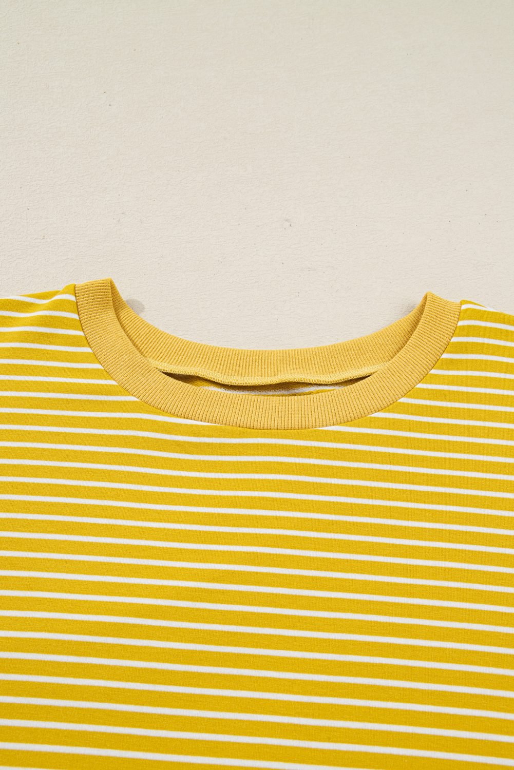 Yellow Stripe Striped Contrast Floral Sleeve Patchwork Plus Size Loose Top