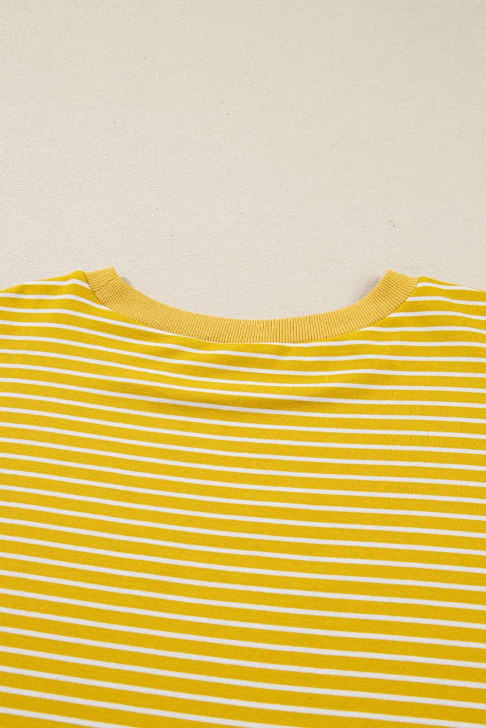 Yellow Stripe Striped Contrast Floral Sleeve Patchwork Plus Size Loose Top