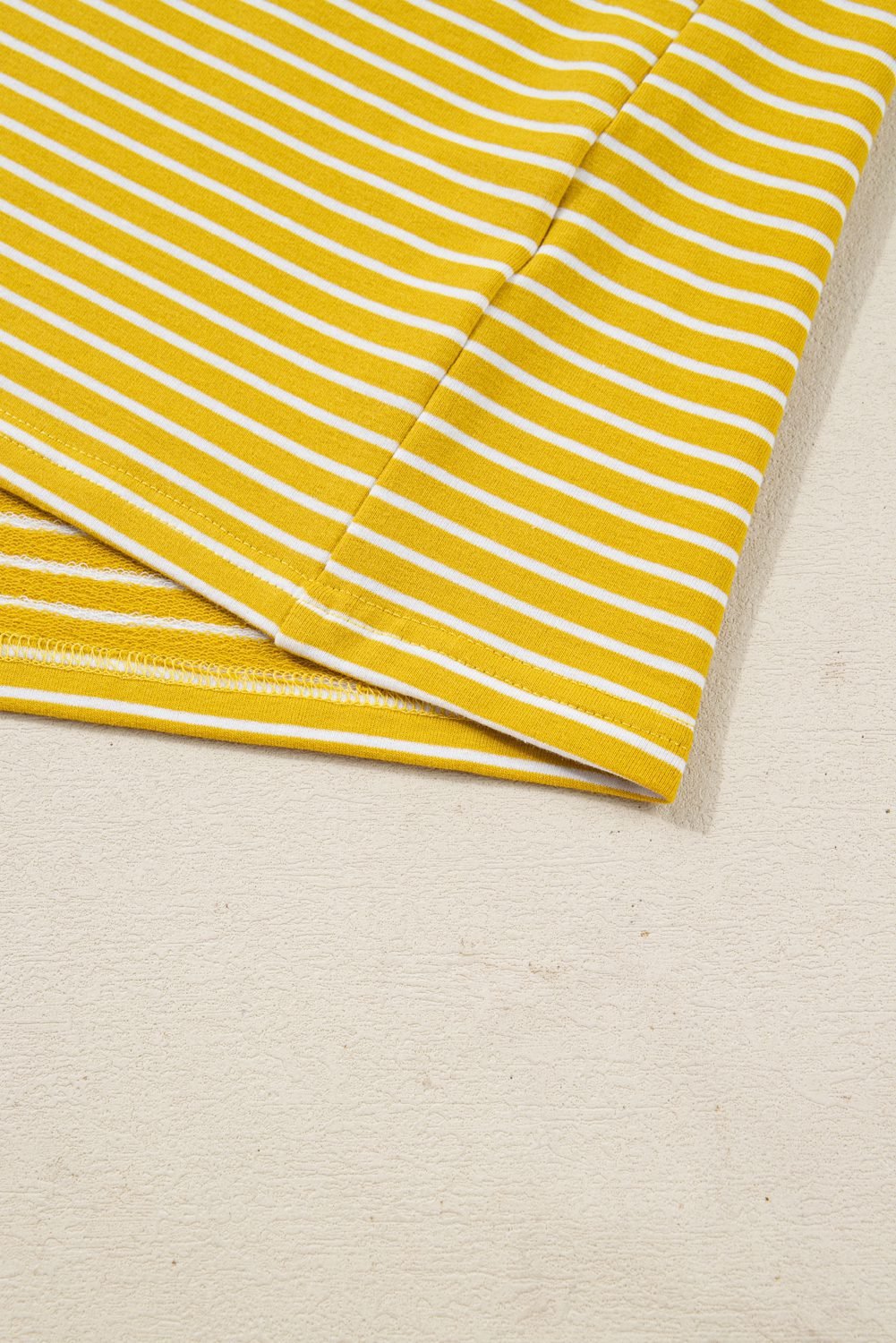 Yellow Stripe Striped Contrast Floral Sleeve Patchwork Plus Size Loose Top