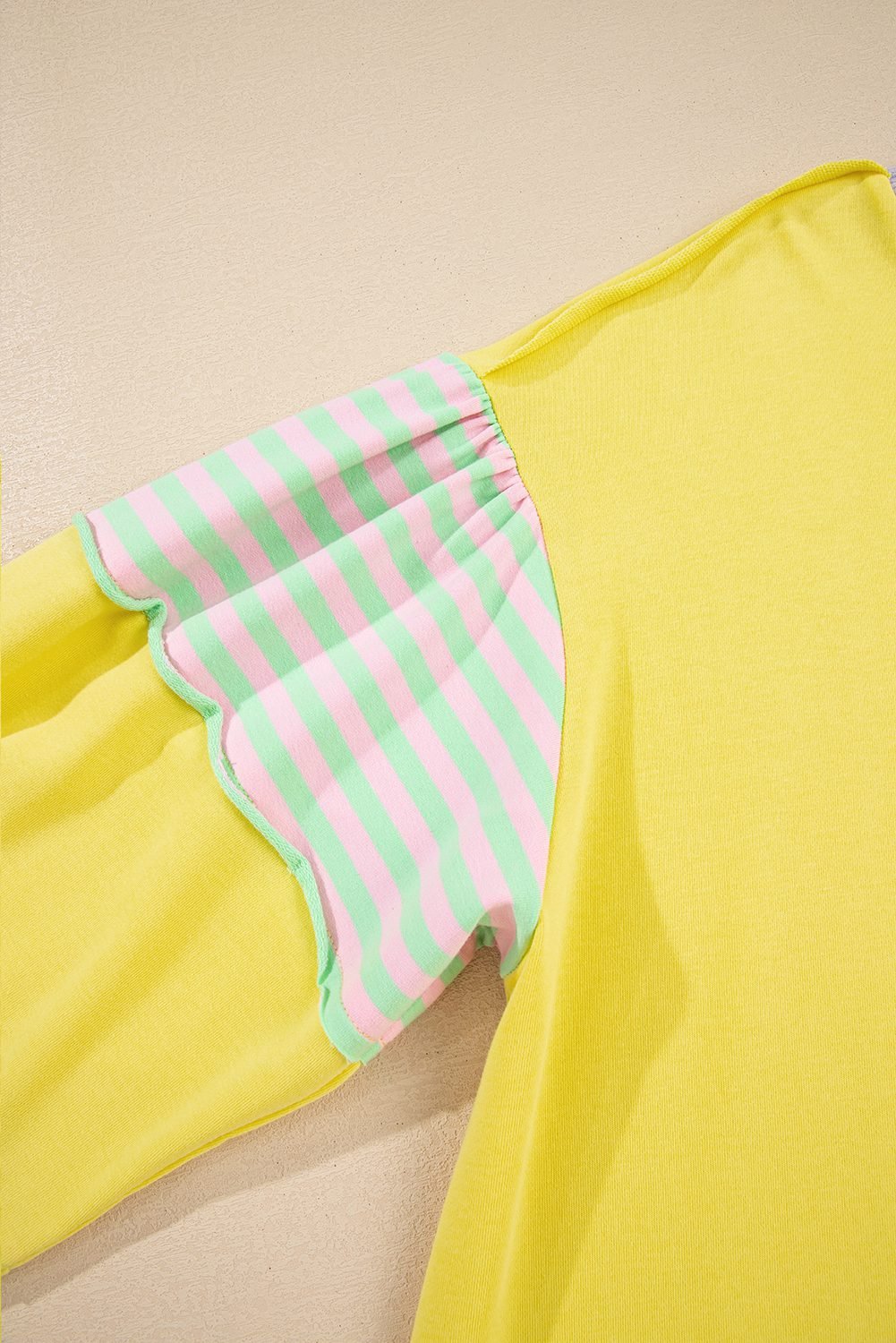 Yellow Striped Color Block Patchwork Crewneck Plus Size Pullover Sweatshirt