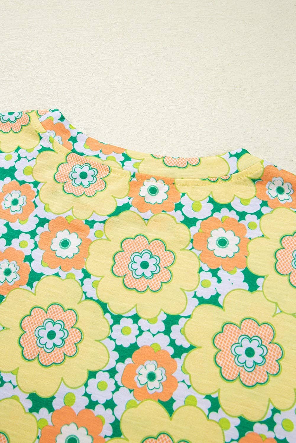 Yellow Summer Flower Printed Drop Shoulder Loose T Shirt