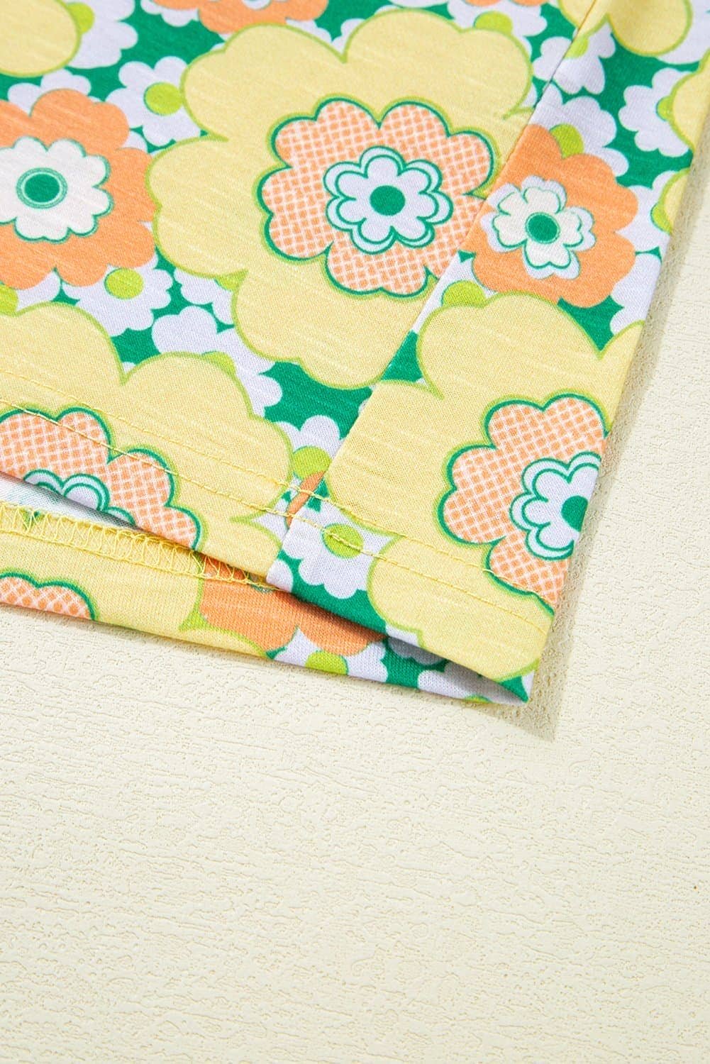 Yellow Summer Flower Printed Drop Shoulder Loose T Shirt