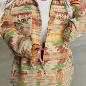 Yellow Western Aztec Print Button Flap Pocket Shacket