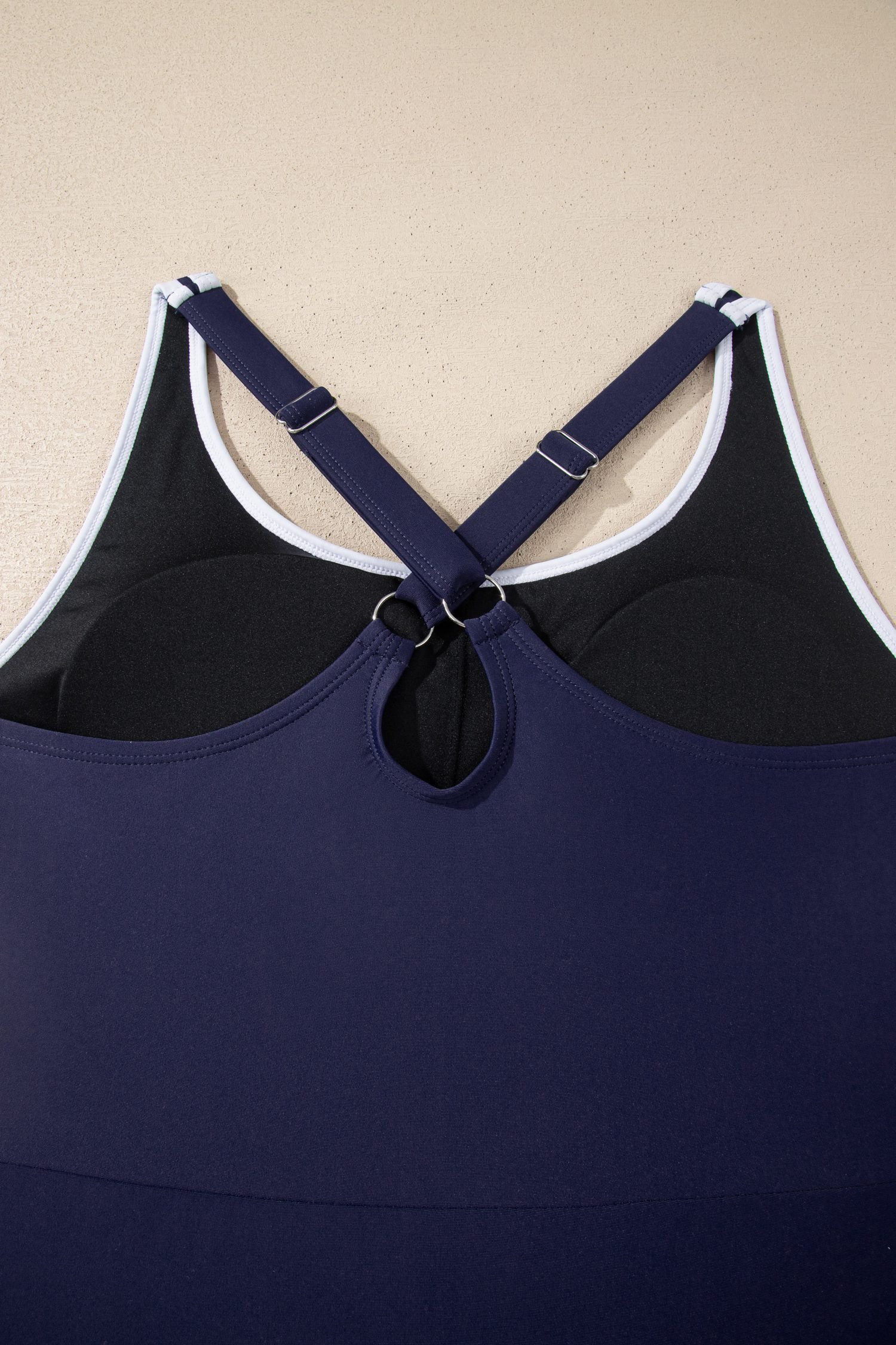 Navy Blue Contrast Edge Ruffled High Waist One Piece Swim Dress