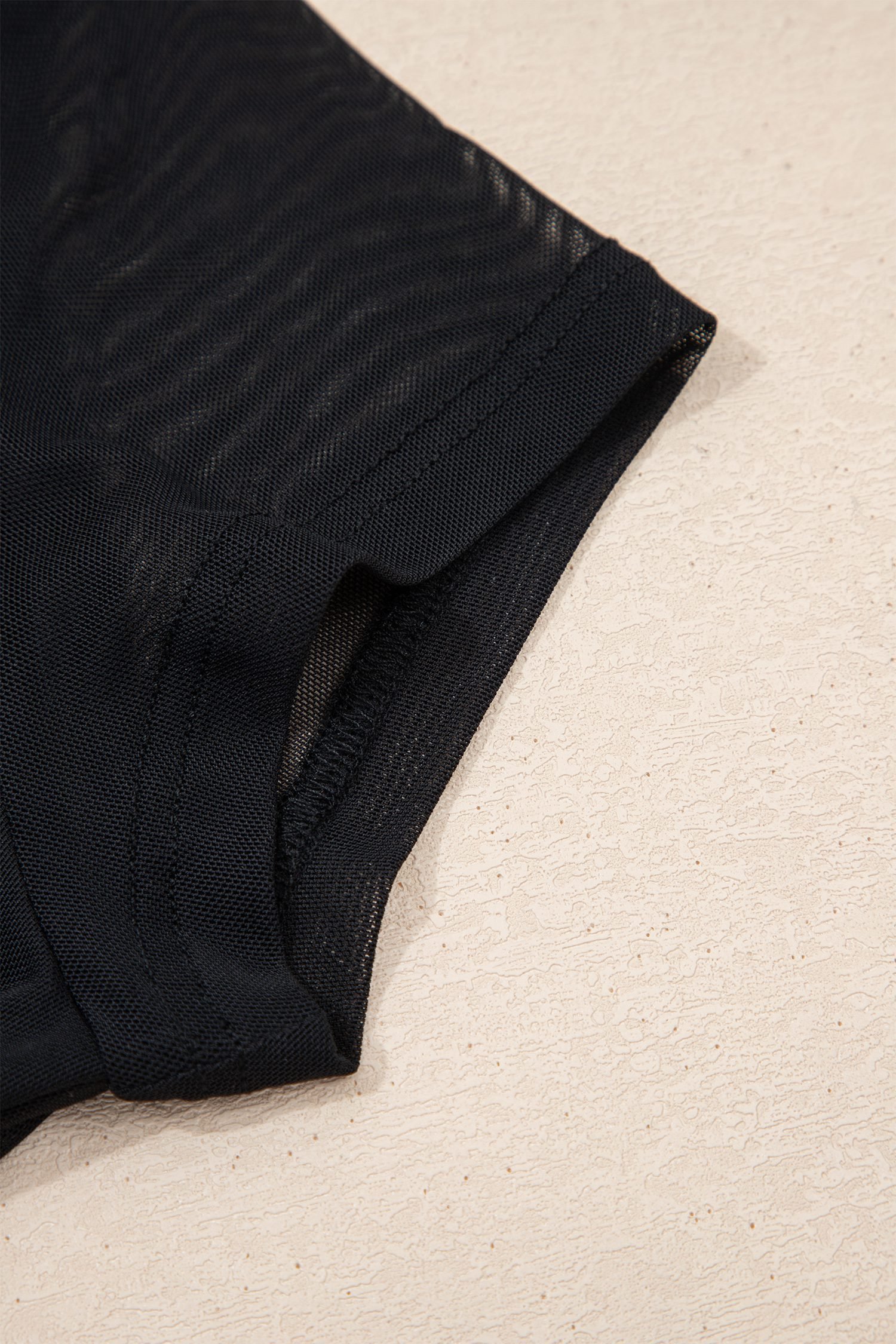 Black Sheer Mesh Patchwork Cap Sleeve T Shirt - Image 8