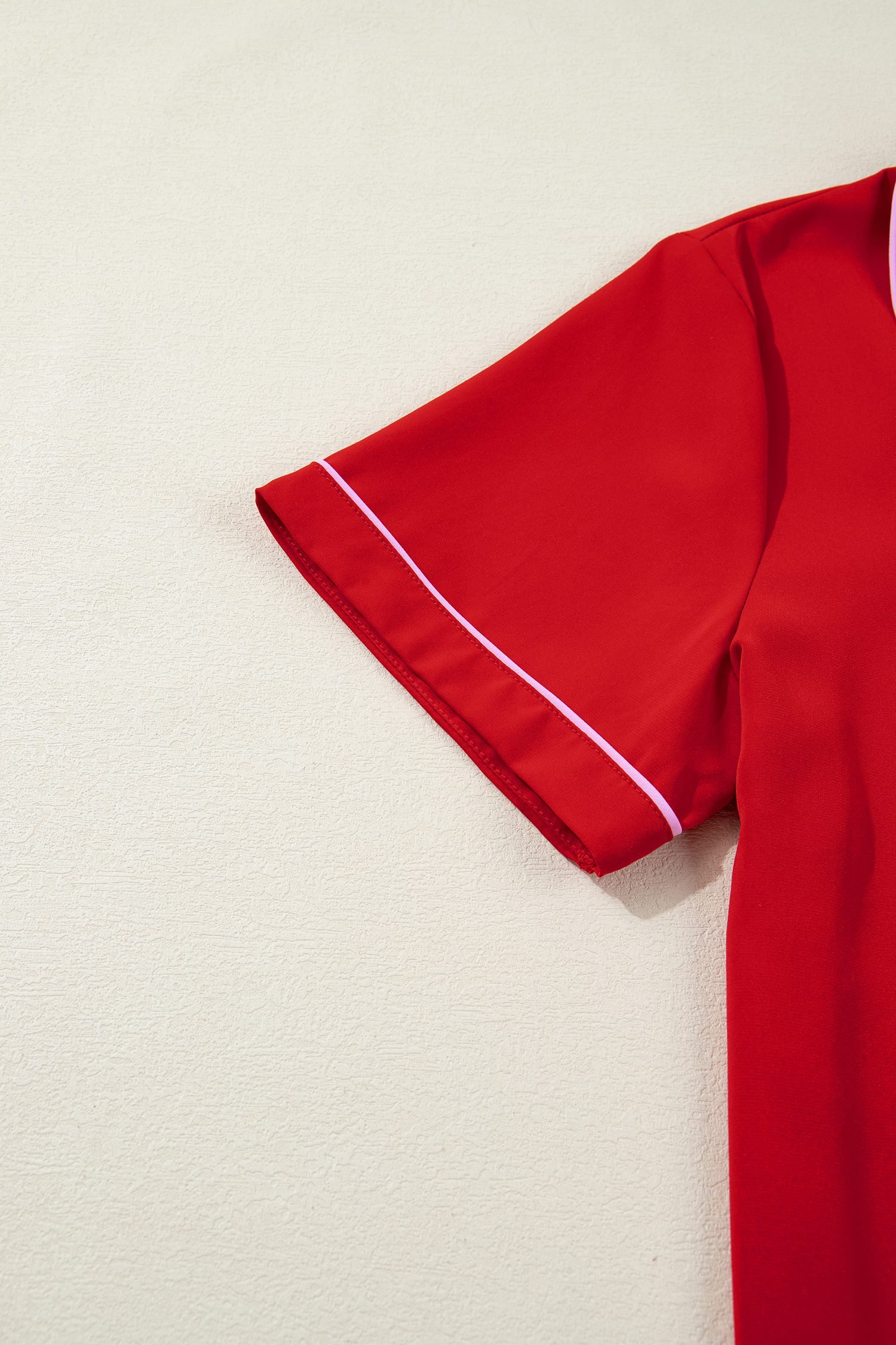 Fiery Red Contrast Trim Ribbon Bow Short Silky 2pcs Pajama Set - Image 9