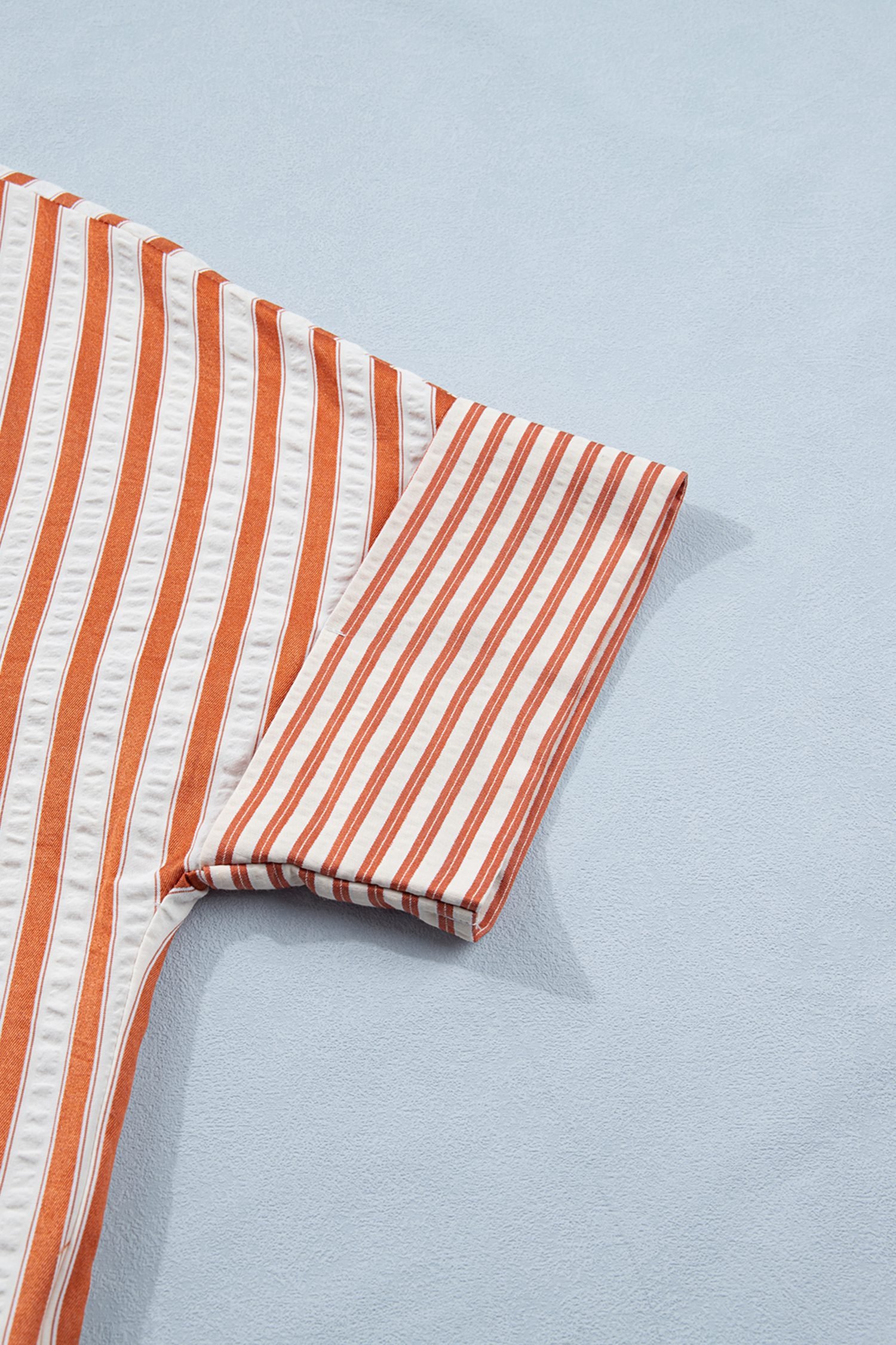 Brown Stripe Pinched V Neck Turn-up Cuffs Shift Mini Dress - Image 13