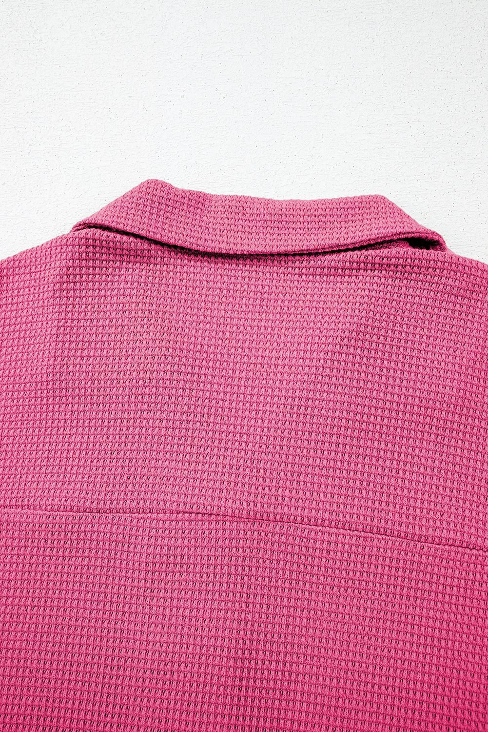 Rose Red Solid Color Textured Buttoned Shirt and Casual Pants Set