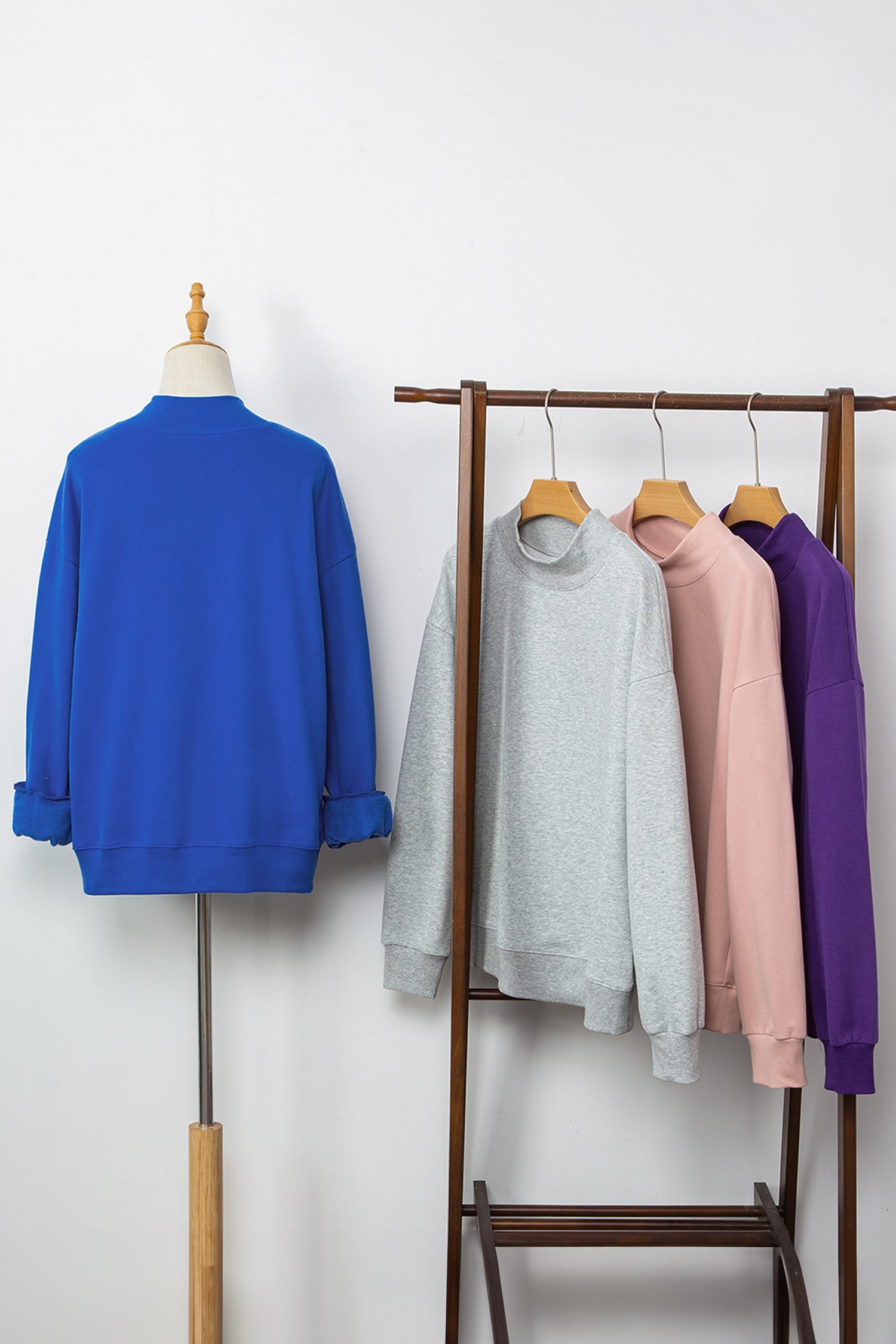 Dark Blue Solid Color Oversized Mock Neck Sweatshirt - Image 8