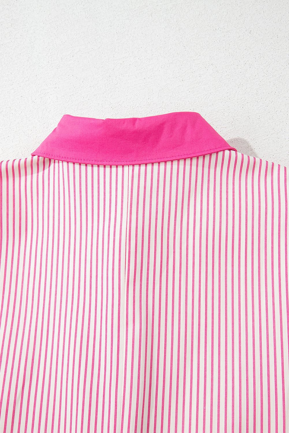 Rose Stripe Color Block Patchwork Shirt Collar Button Down Puff Sleeve Mini Dress