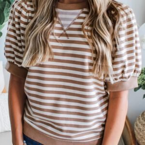 Orange Stripe Short Bubble Sleeve T Shirt