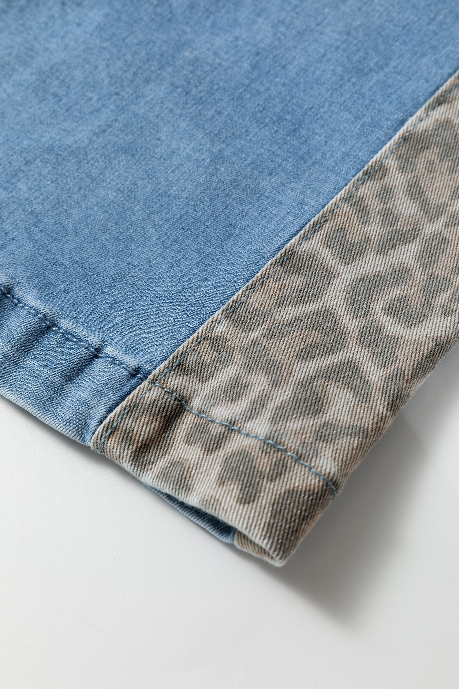 Beau Blue Drawstring Elastic Waist Leopard Striped Side Panel Wide Leg Jeans - Image 17