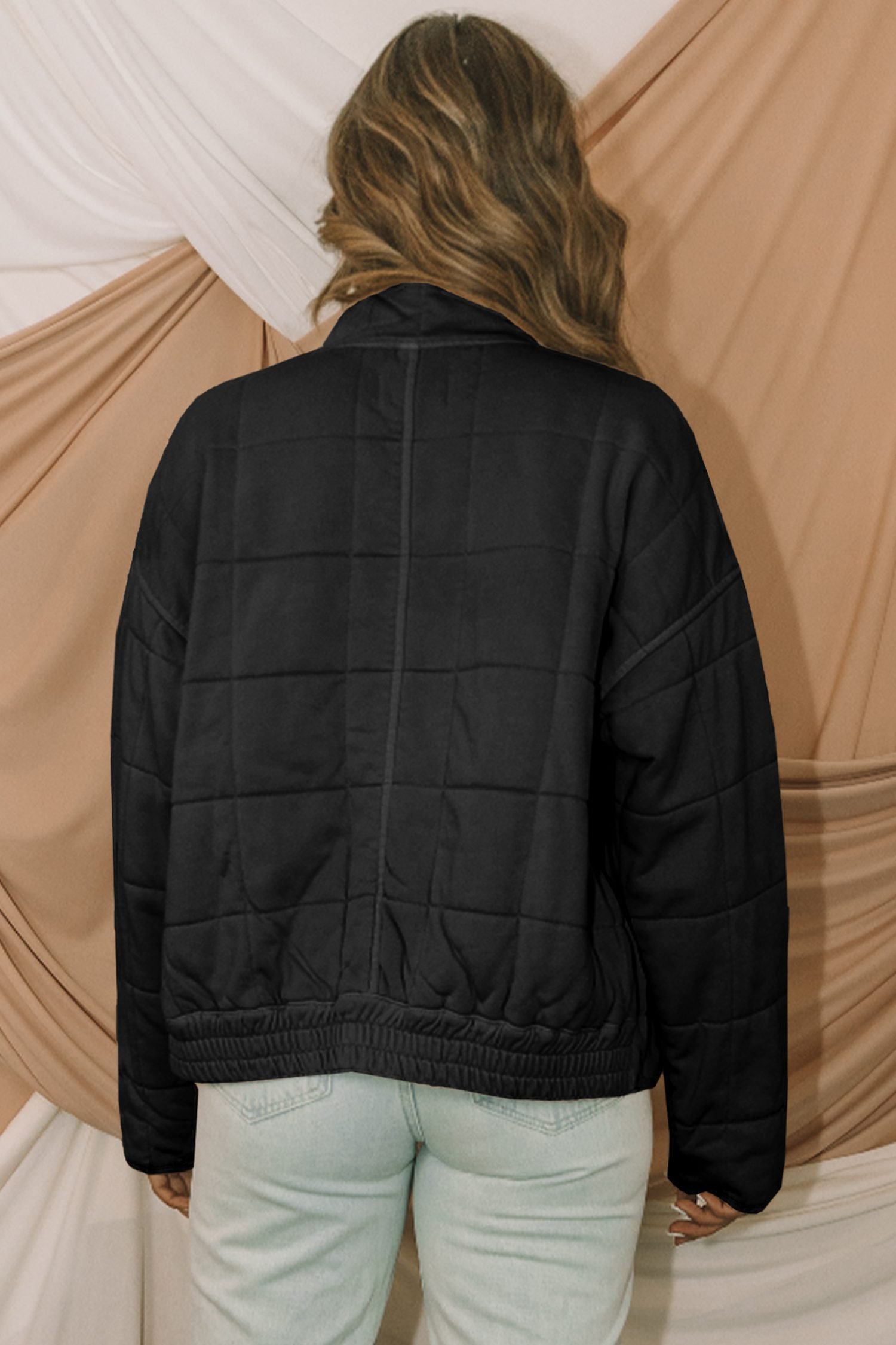 Black Zip-Up Pocket Quilted Jacket - Image 2