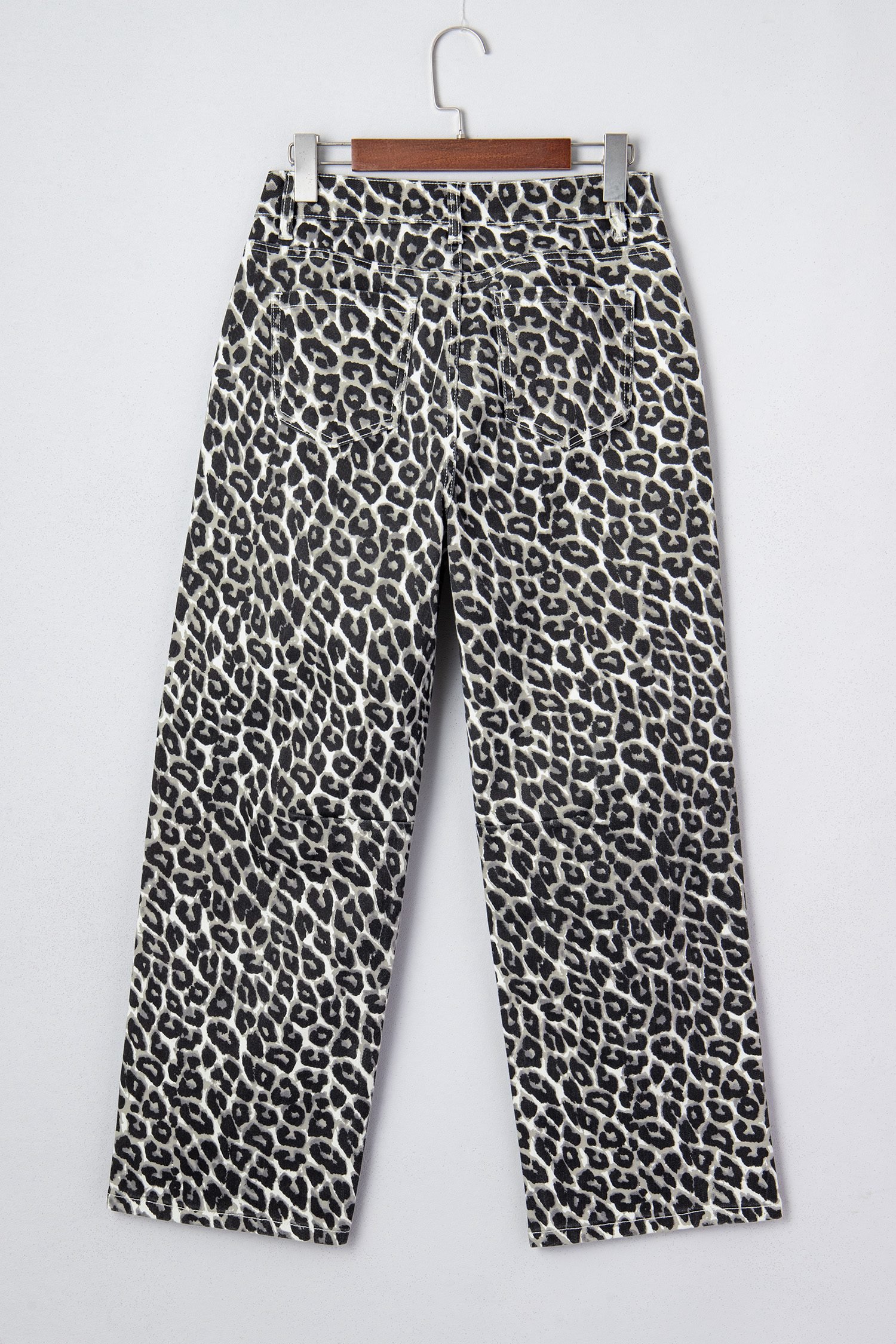 Black Leopard Print Barrel Jeans - Image 8